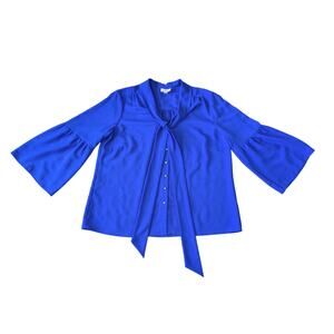 Tahari ASL Top Womens 1X Royal Blue Career Work Bell Sleeve Mature Corporate